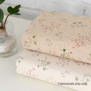 Beige Fabric Little  Floral Fabric Linen Cotton  Fabric Shabby Chic Flower Printed Fabric- Fabric by 1/2 yard