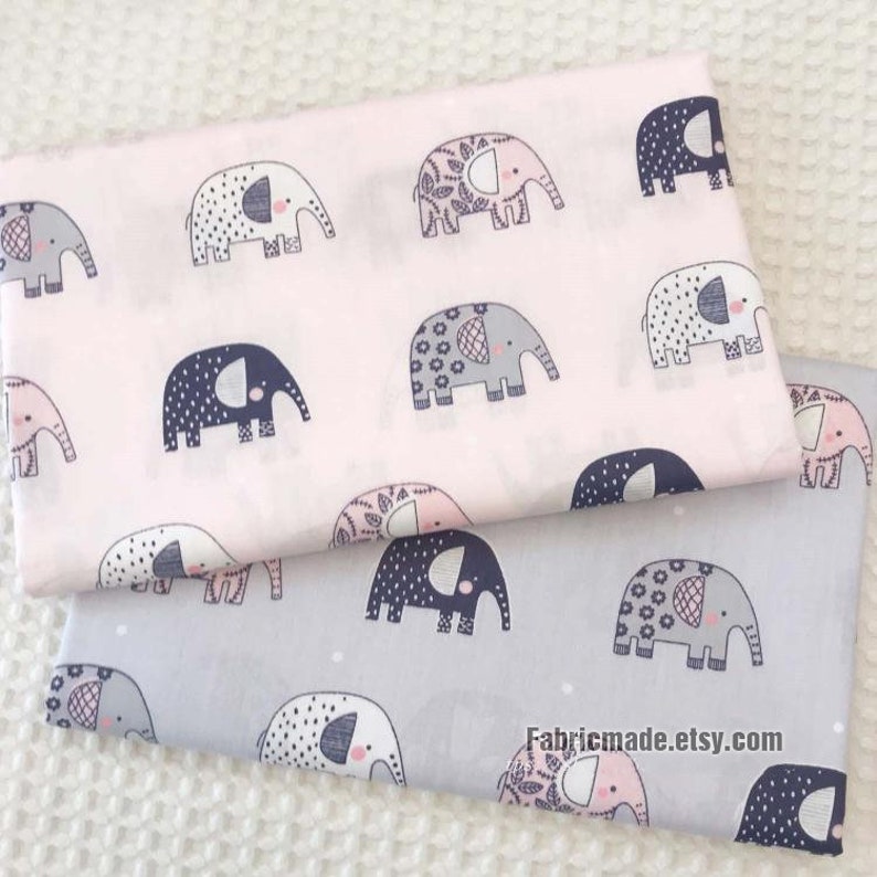 Cute Elephant Cotton Children Kid/'s Fabric Grey Gray Pink Cotton Fabric 12 yard