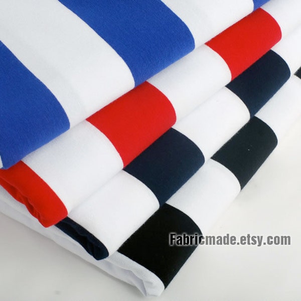 Wide Stripes Jersey Knitting Cotton Fabric, Baby Kids Clothing T shirts Jersey Fabric- 1/2 Yard