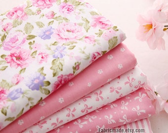 Light Pink Cotton Fabric, Flower Stripe Plain Pink Cotton, Quilting Fabric- 1/2 yard