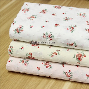 Tiny Red Rose Cotton Fabric Jacquard Dots In Yellow Pink White - 1/2 yard