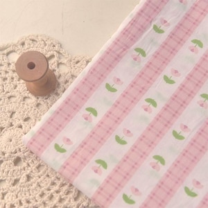 Pink Flower Stripes Cotton Linen Blended Fabric - 1/2 yard