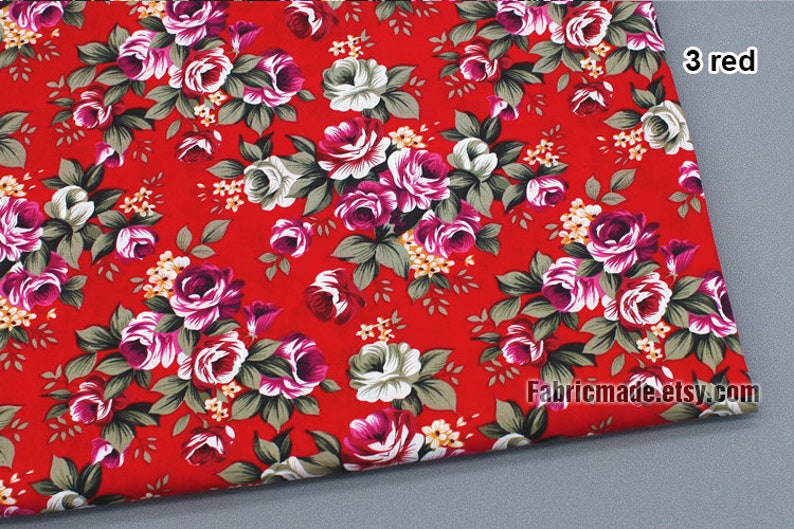 Pink Red Rose Floral Fabric Coordinating Fabric Flower Shabby Etsy