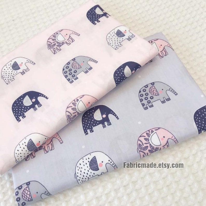 Cute Elephant Cotton Children Kid/'s Fabric Grey Gray Pink Cotton Fabric 12 yard