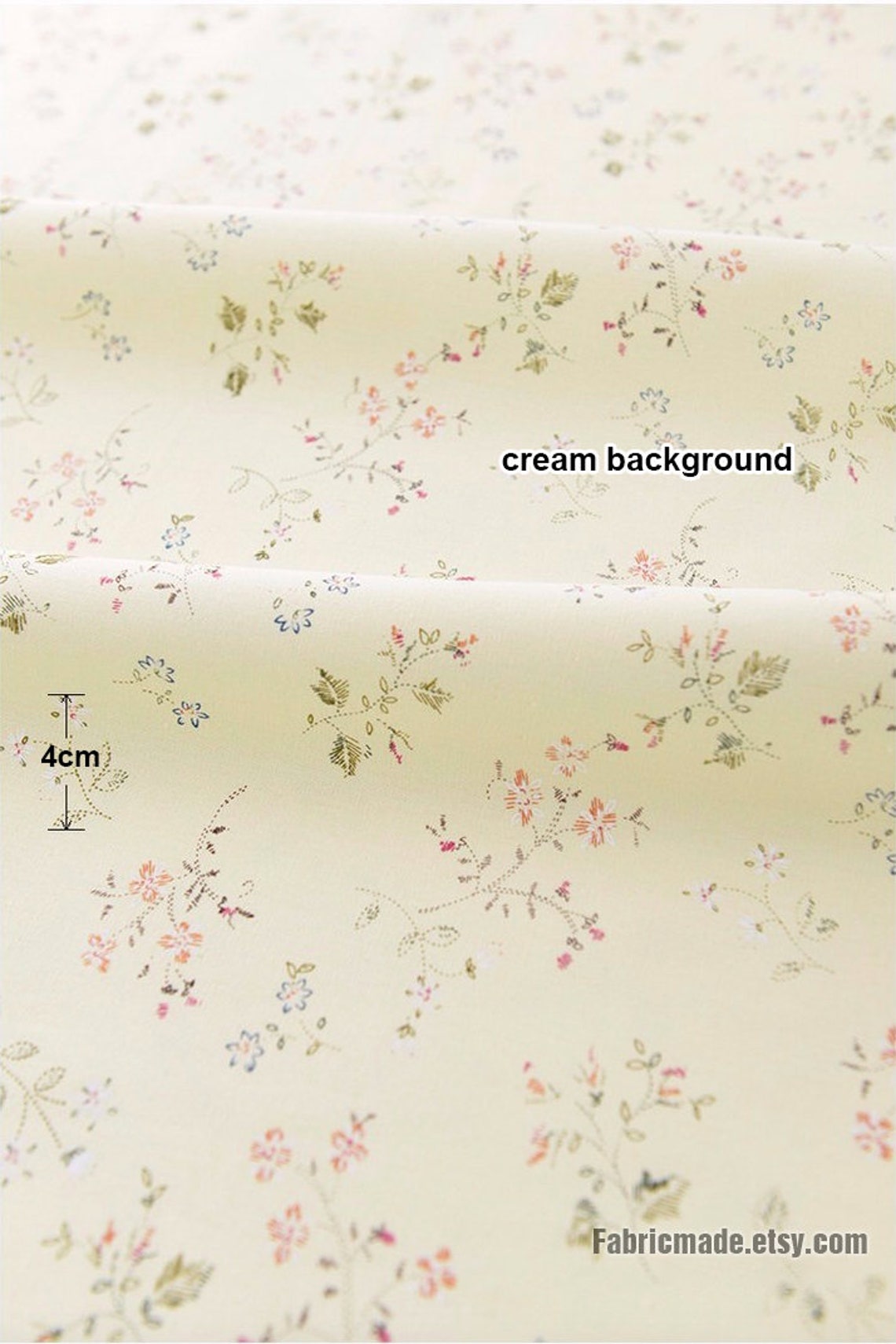 Beige Fabric Little Floral Fabric Linen Cotton Fabric Shabby Etsy