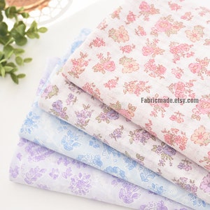 100% COTTON Flower Fabric, Red Purple Blue Floral  Cotton Fabric - 1/2 Yard