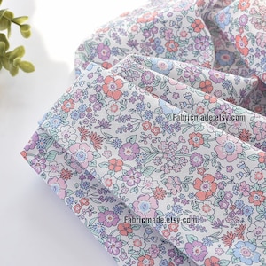 Floral Cotton Fabric, 100% Cotton Little Pastel Purple Flower Fabric - 1/2 Yard