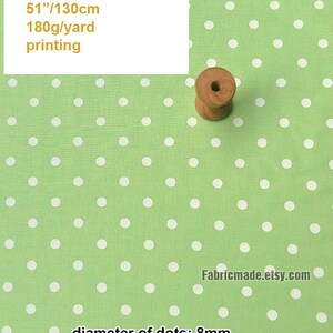 White Polka Dot On Green Yellow Linen Viscose Blend Fabric 1/2 yard 1 green dots