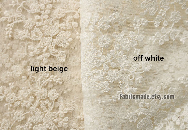 White Beige Wedding Fabric, French Embroidered Lace, Bridal Lace Fabric, wedding Dress Lace, Apparel Curtain Fabric 1/2 yard Lace image 8