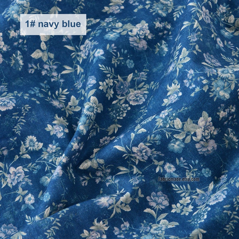 Pink Blue Vintage Flower Fabric Shabby Chic Floral Linen Fabric - 1/2 ...