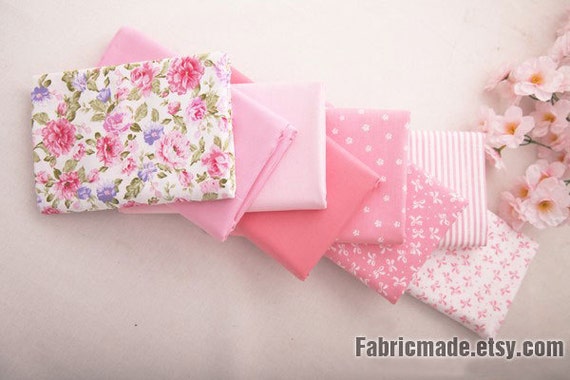 Pink Cotton Fabric Fat Quarter Bundle – Floral, Stripes, Sewing Quilting