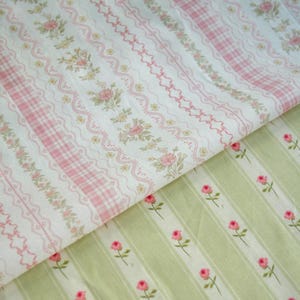 Pink Rose Floral Stripes Cotton Little Flower For Girls- 1/2 Yard
