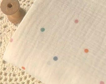 Pastel Polka Dots Double Gauze Fabric On Cream Gauze Swaddle Fabric 1/2 yard