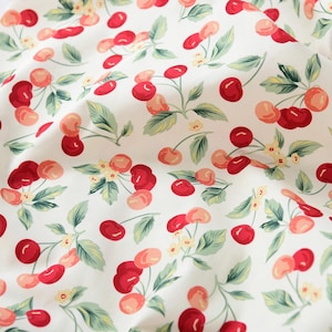Thick Red Pink Cherry 100% Cotton Fabric Cartoon Cherry Fabric -  1/2 yard