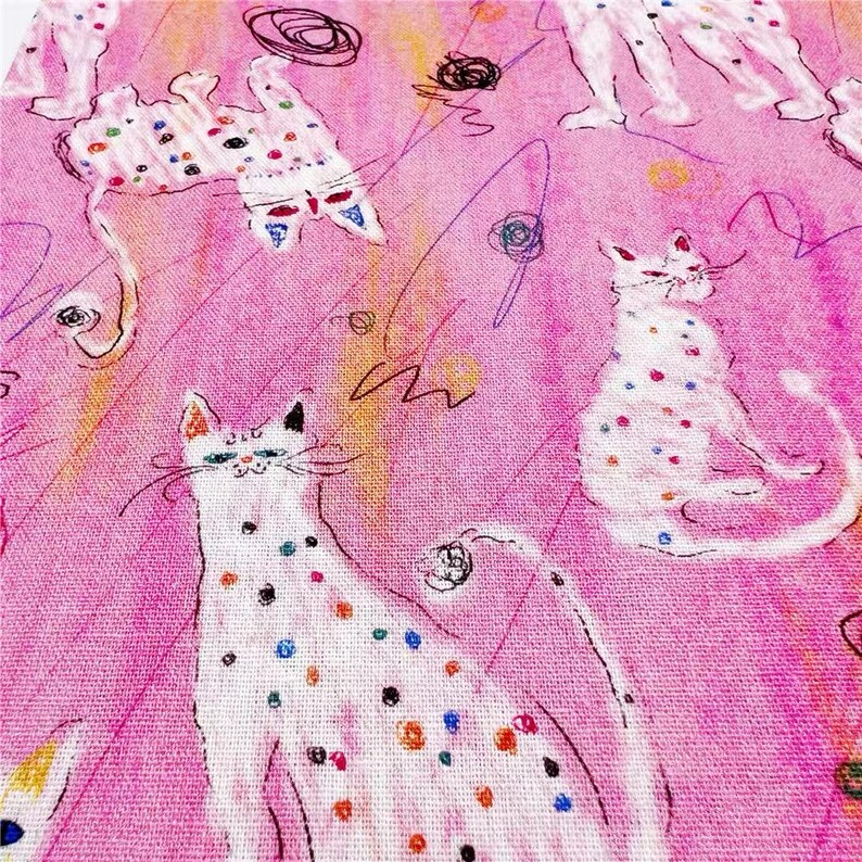 20s Spots Abstract Cats Print Pink Cotton Fabric for Hats, Kiss Clasp Bags, Book Covers & Pouches- 1/2 yard image 10