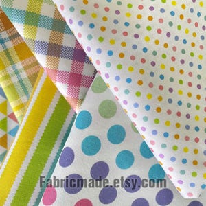 Rainbow Cotton Fabric, Plaid Check Polka Dots Wheat Geometric Cotton - 1/2 yard