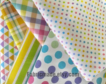 Rainbow Cotton Fabric, Plaid Check Polka Dots Wheat Geometric Cotton - 1/2 yard