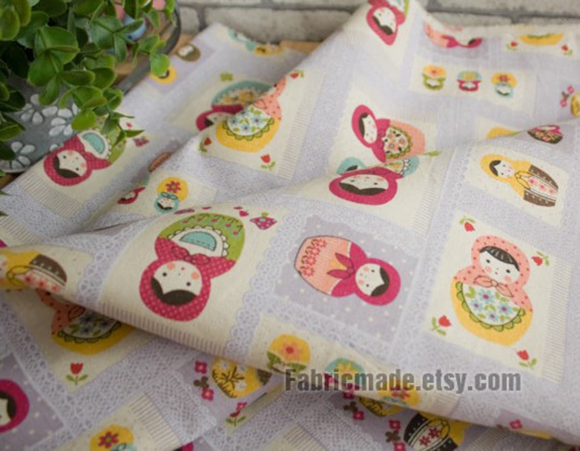 Cotton Linen Fabric Colorful Russian Matryoshka Doll With Lace Etsy