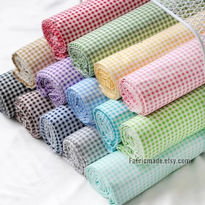 Plaid Cotton Fabric, White Brown Green Pink Blue Aqua Plaid Check Cotton - 1/2 Yard 63"x18"