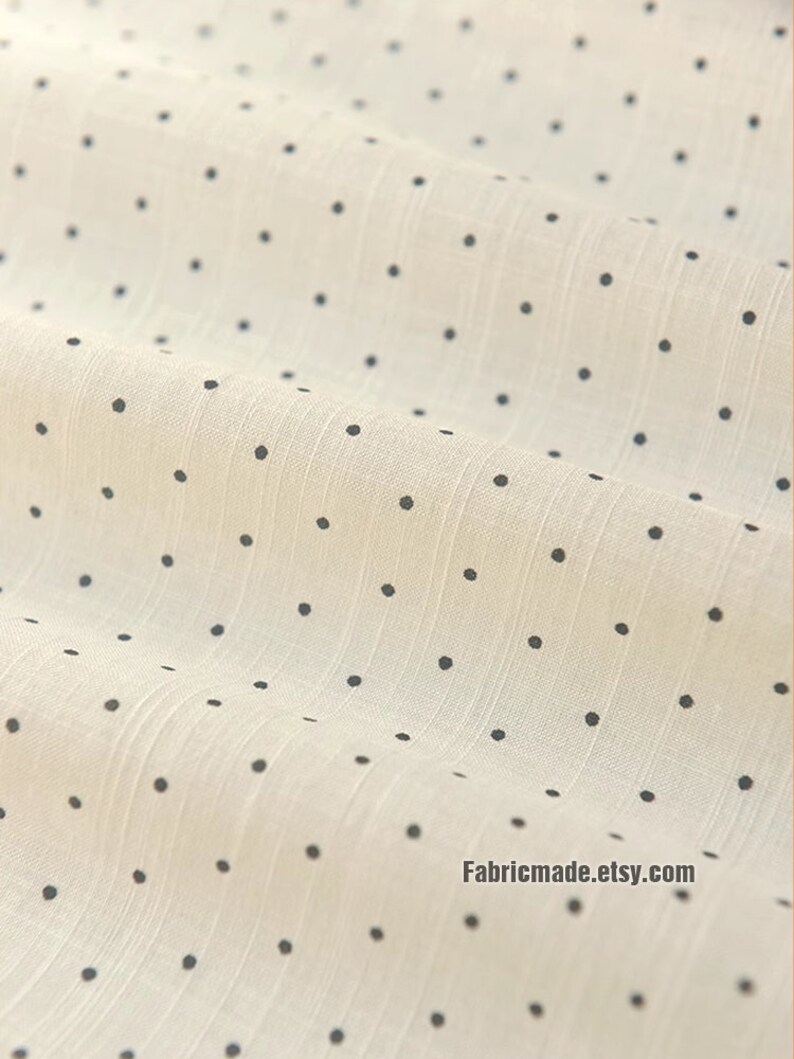 Tiny Polka Dots Linen Cotton Fabric Off white Ivory Fabric with Black Orange Dots 1/2 yard image 6