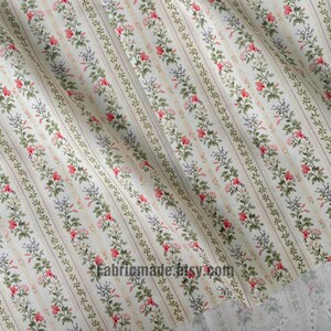 Tiny Floral Garland Round Stripes Flower Cotton Fabric - 1/2 yard 2 stripe beige brown