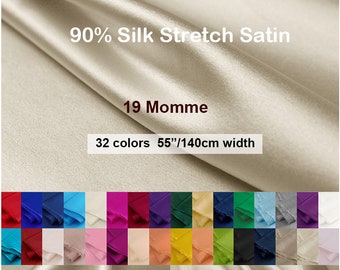 32 Colors - Stretch Silk Satin Silk Solid-  55 inch 19 Momme - 19.6"/50cm