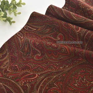 Dark Red Brown Paisley Floral Corduroy Cotton- 1/2 yard