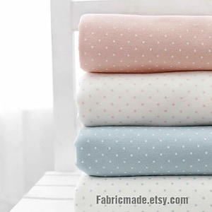 Polka Dots Jersey Cotton Fabric, Pastel Blue Pink Tiny Dots Knit Cotton Fabric For Baby Kids - 1/2 Yard 71&quot;x18&quot;