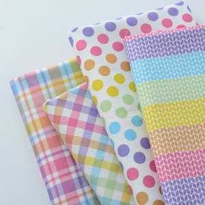 Rainbow Cotton Fabric, Plaid Check Polka Dots Wheat Geometric Cotton - 1/2 yard