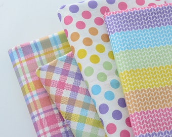 Rainbow Cotton Fabric, Plaid Check Polka Dots Wheat Geometric Cotton - 1/2 yard