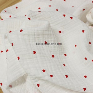 Mini Red Love Heart Double Gauze Cotton Fabric for Kids- 1/2 yard