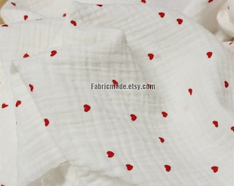 Mini Red Love Heart Double Gauze Cotton Fabric for Kids- 1/2 yard