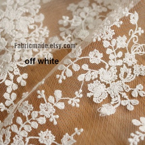 White Beige Wedding Fabric, French Embroidered Lace, Bridal Lace Fabric, wedding Dress Lace, Apparel Curtain Fabric 1/2 yard Lace 2 off white