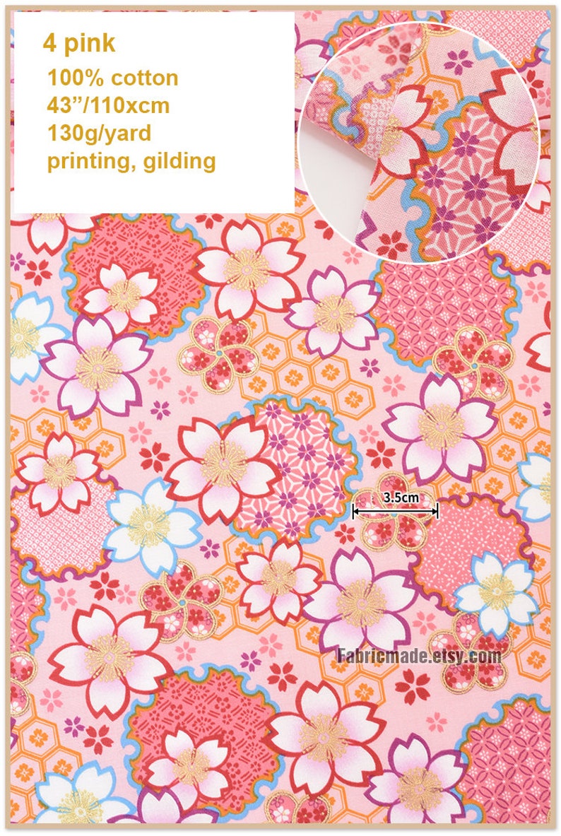 Japanese Floral Cotton Fabric Shabby Chic Cherry Blossom Red Etsy