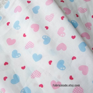 Pink Blue Flower Love Heart Cotton Fabric 1/2 yard 2 love hearts