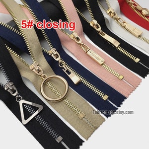 5# Closing Zippers Luxury Gold Silver Teeth Zippers, Metal Zippers #5 BRASS - Select Color and Length