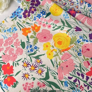 Bright Shabby Floral Cotton Fabric Yellow Red Pink Flower Fabric - 1/2 yard