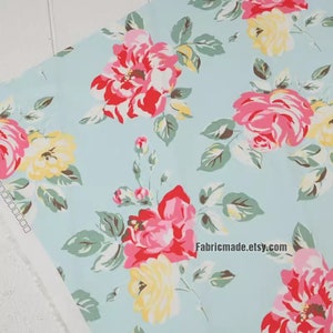 Shabby Chic Red Floral Cotton Fabric - 1/2 yard