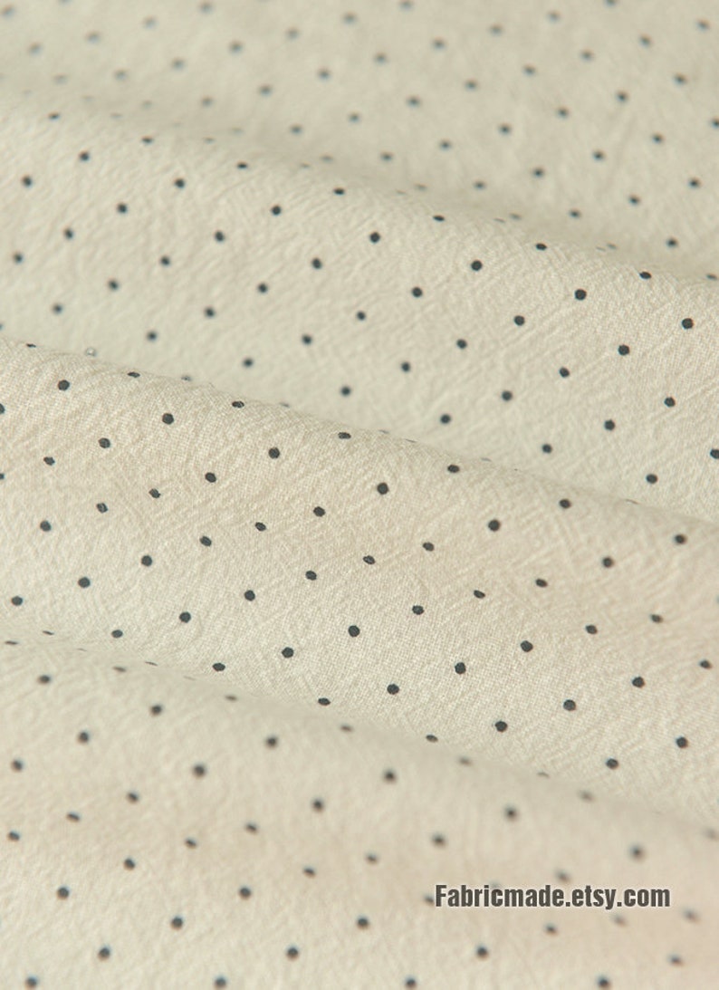 Tiny Polka Dots Linen Cotton Fabric Off white Ivory Fabric with Black Orange Dots 1/2 yard image 4