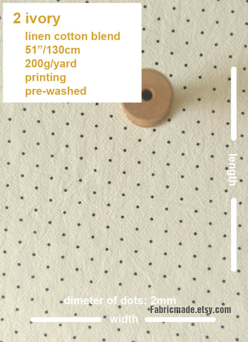 Tiny Polka Dots Linen Cotton Fabric Off white Ivory Fabric with Black Orange Dots 1/2 yard 2 ivory