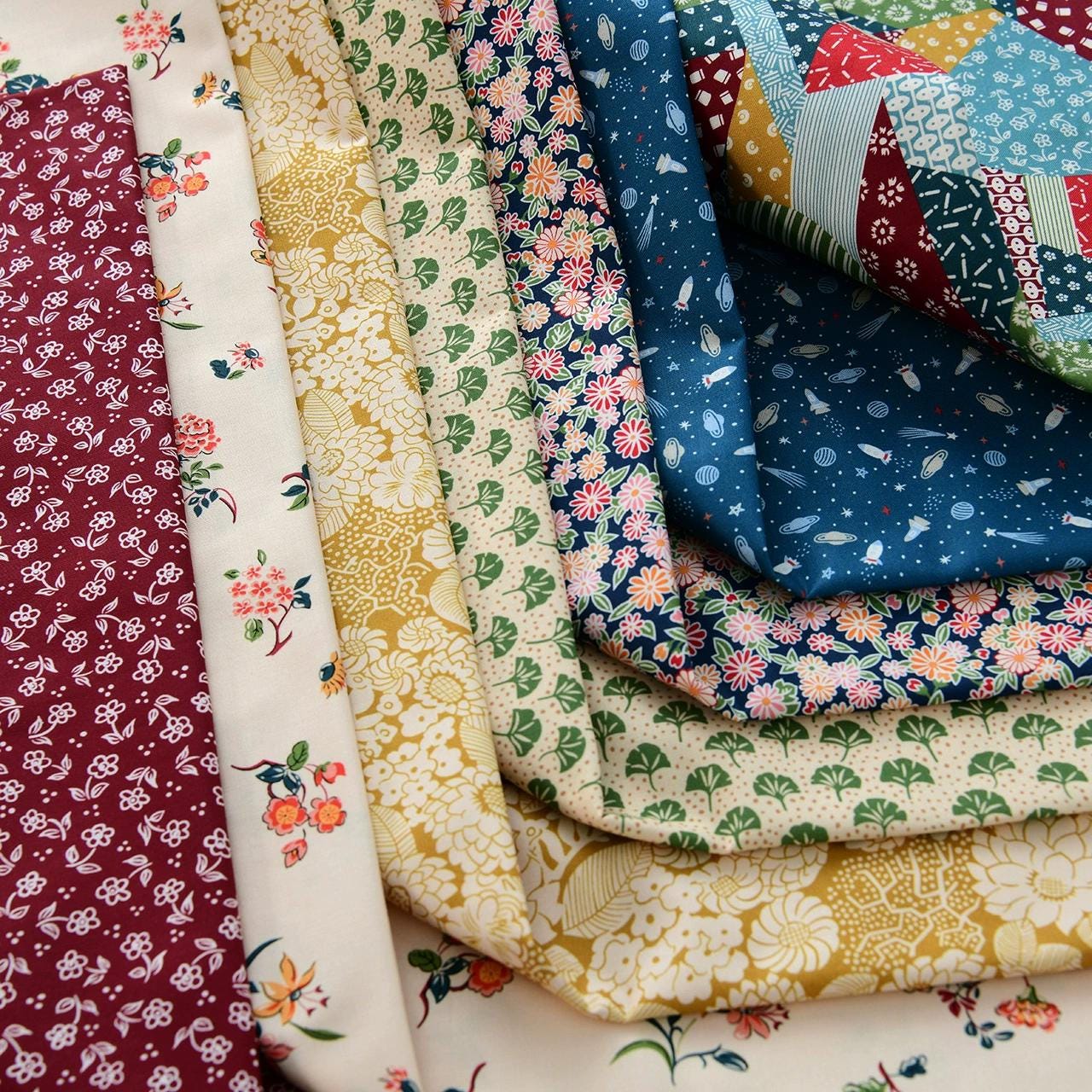 Allover Little Floral Leaves Cotton Flower Fabric- 1/2 Yard