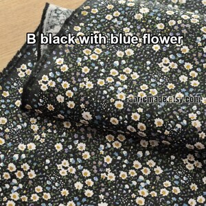 Corduroy Cotton Fabric, Pinstripes Black Brown Corduroy Cotton With Small Daisy Flower Fabric 1/2 yard image 3