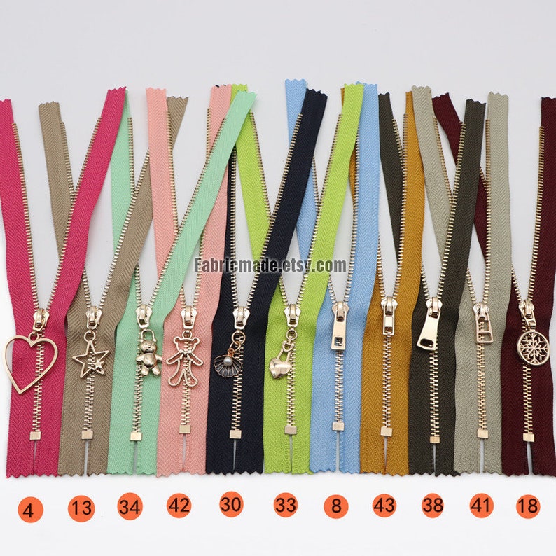 2 pcs 625 Gold Teeth Zippers,3 BRASS Closing End 43 Colors and Length choose image 8