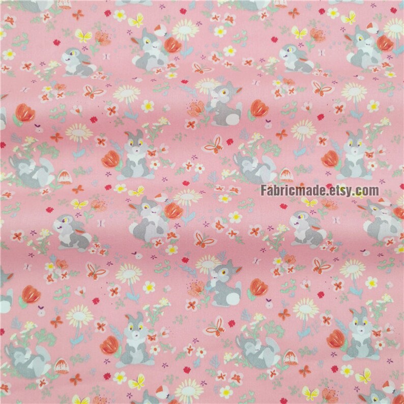 Cartoon Rabbit Flower Cotton Fabric for Quilting Clothing 1/2 yard image 3
