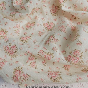 Thin Rose Floral  Rose Garden in Pink, Floral Print Cotton Rayon Blend Fabric- 1/2 yard