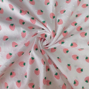 Pink Strawberry Red Cherry Cotton Fabric Jacquard Dots In Off White - 1/2 yard