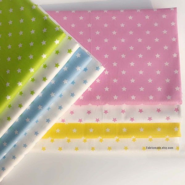 Pastel Mini Stars Cotton Fabric  Candy Color Blue Pink Green Yellow Stars Cotton - 1/2 yard