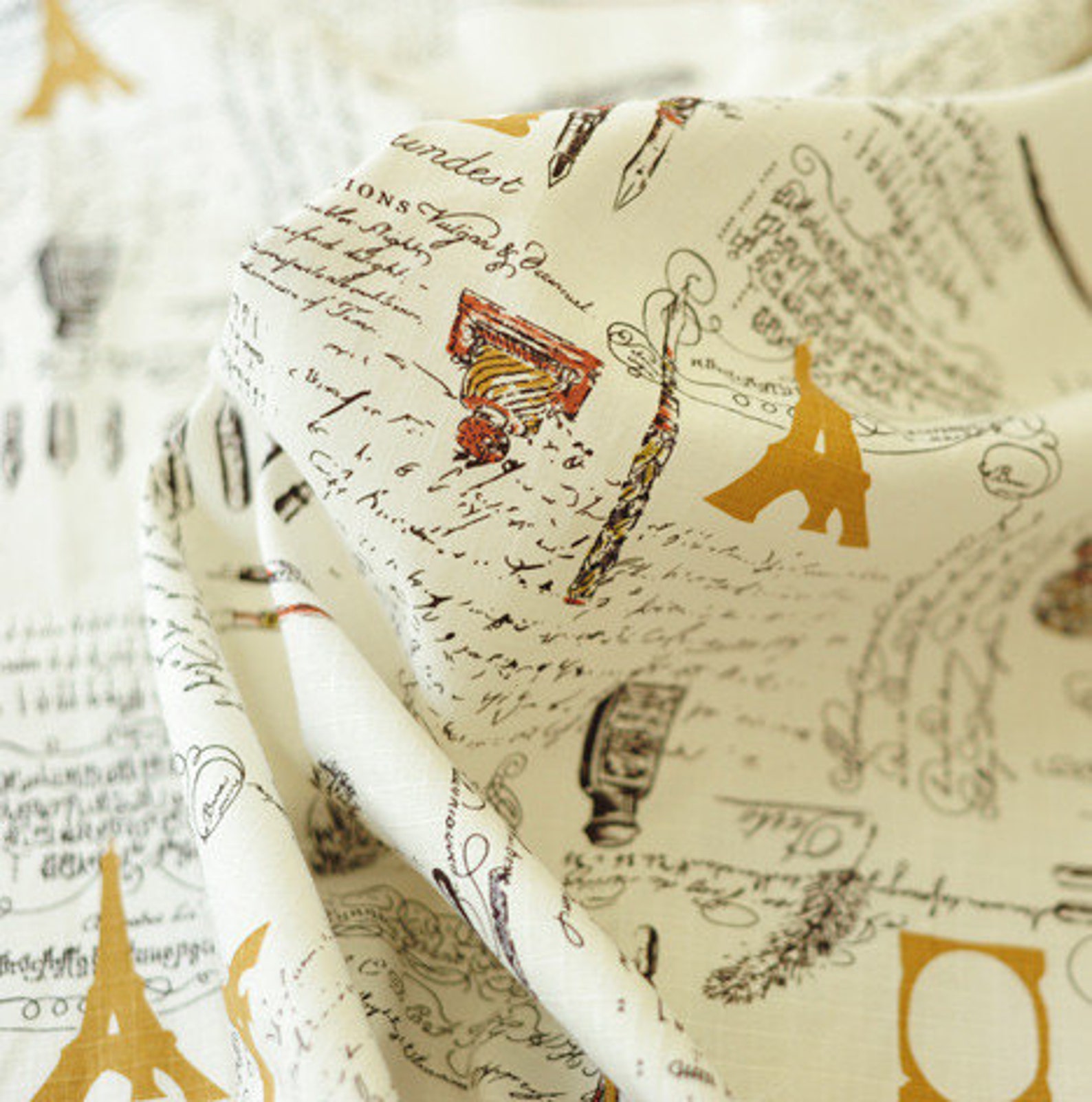 Vintage Letters Fabric Cotton Linen Fabric French Country Etsy