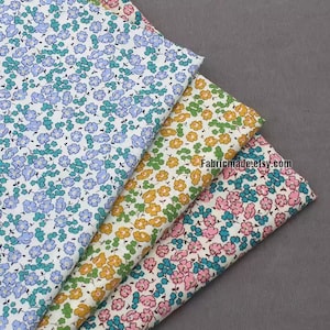 Little Blue Pink Yellow Flower Cotton Fabric For Girls Dolls - 1/2 Yard