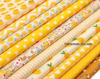 Yellow Cotton Collection Yellow Flower Polka Dots Solid Cartoon Cotton Fabric- 1/2 yard